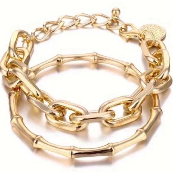 New 14k Gold plated Bamboo Bracelet Stack Set - Picture 2 of 2